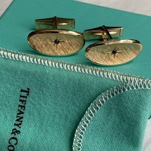 Tiffany & Co. 14k elongated and sapphire cufflinks